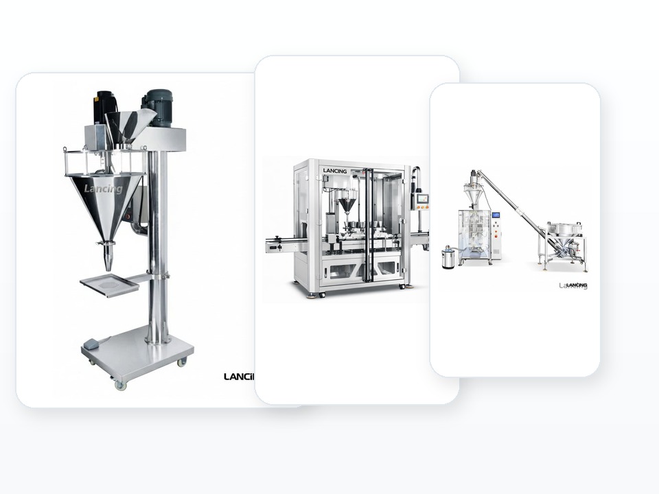 Product images showing auger filling equipment for complete dry-product line planning