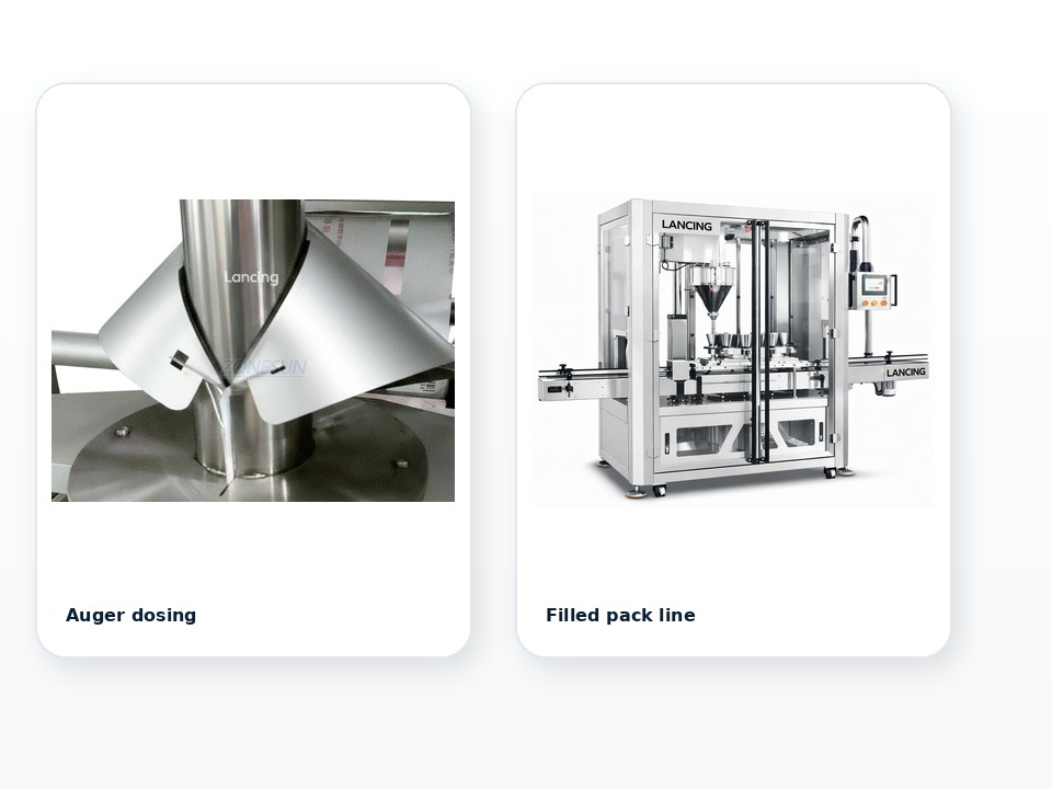 Auger dosing and filled pack line planning examples
