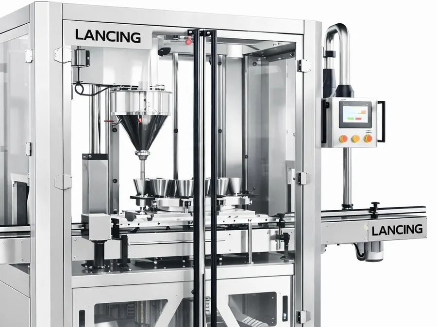 Close product view of automatic auger filling equipment