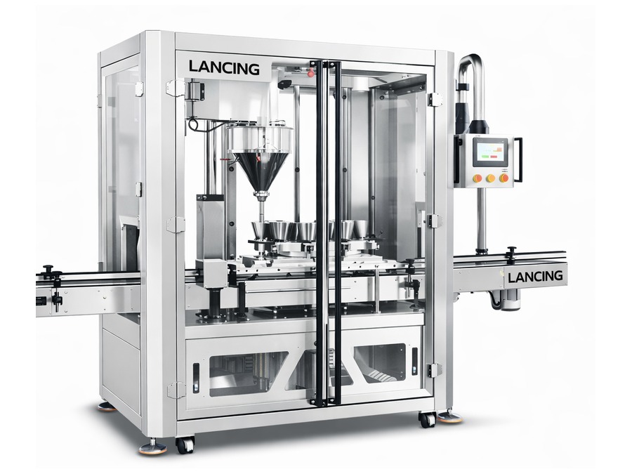 Enclosed automatic auger filling machine for nutraceutical and pharmaceutical powder filling