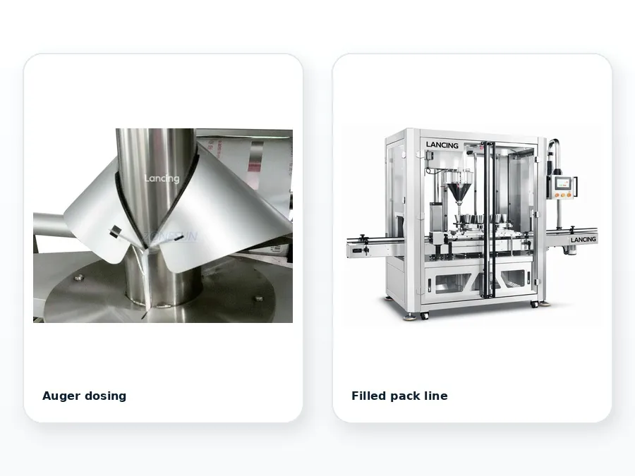 Auger dosing and filled pack line planning examples