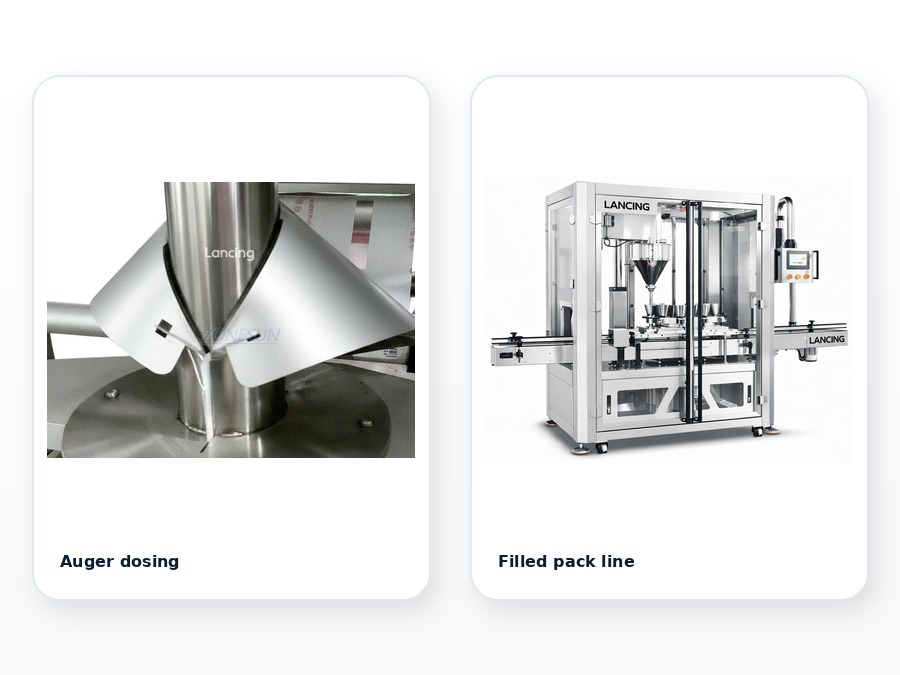 Auger dosing and filled pack line planning examples